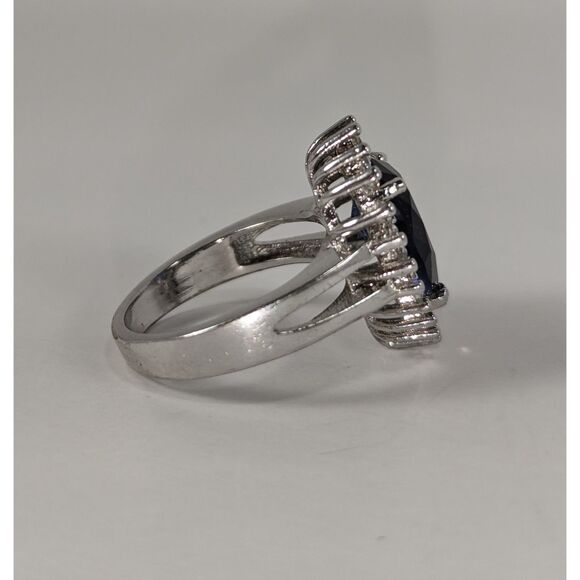 Teardrop Sapphire Blue and Clear Rhinestone Ring  Size  7.25 - Picture 6 of 10